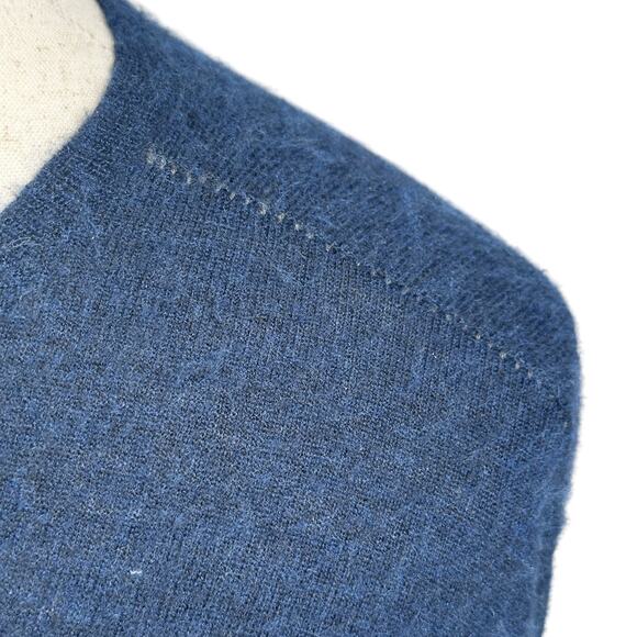 John Varvatos Sweater Men’s XL Dark Blue 100% Cashmere Elbow Pads Pullover Fuzzy - Picture 11 of 12